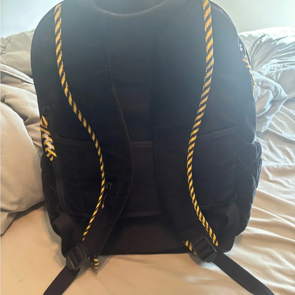 Vera Bradley Black Quilted Backpack with Yellow Trim - Picture 2 of 4